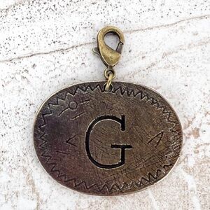 Boho “ G “ Bronze Oval Letter G Charm